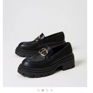 Twinset Black Chucky loafers with Gold Oval T logo